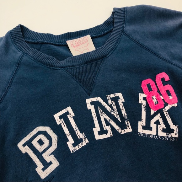 [VS Pink] Blue Distressed Crewneck Sweatshirt - Picture 3 of 7